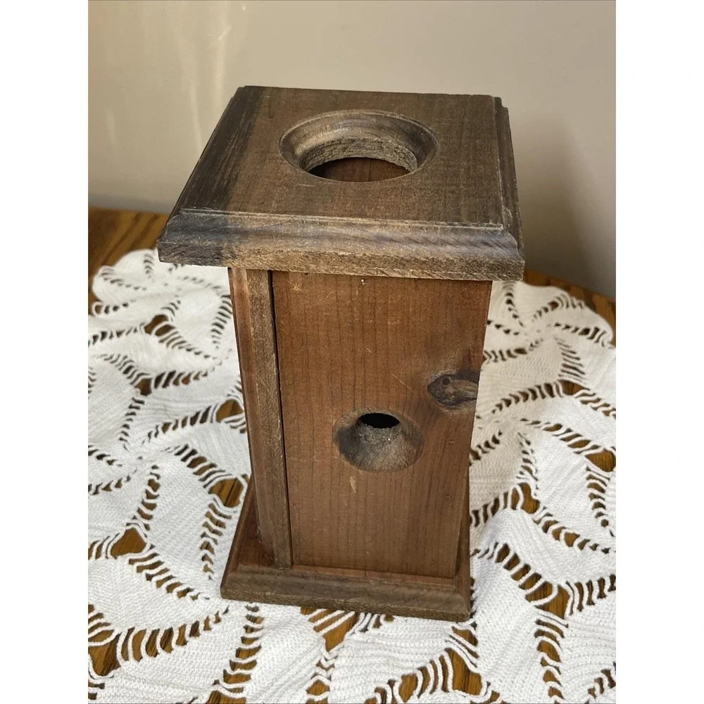 Vintage Wooden Candle Luminary Holder With Glass Flower Box Decor